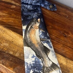 "Benjamin James Trout Print Silk Tie – Nature Inspired Statement Accessory"